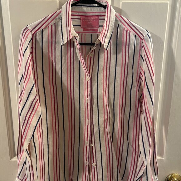Charles Tyrwhitt Women's Long Sleeve White/Pink Striped 100% Linen Top ~ Size: 8 - Picture 1 of 4